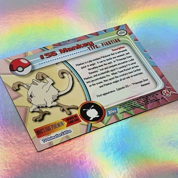 Pokemon MANKEY #56 Character Card Topps Series 1 1999 TV Animation Edition - Picture 4 of 4
